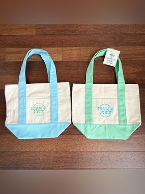 Trader Joes’s Canvas Mini Tote Bags - Set of 2 (Pastel Blue and Pastel Green)